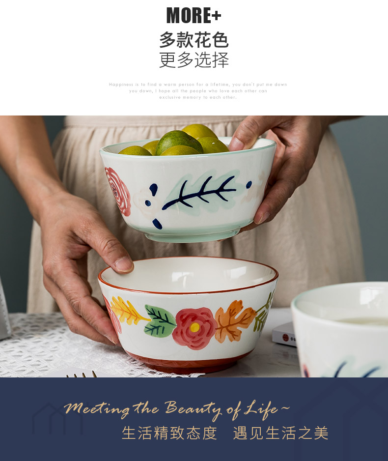 Japanese eat rice bowl ceramic tableware dishes dishes suit household large soup bowl rice bowls a single rainbow such use salad