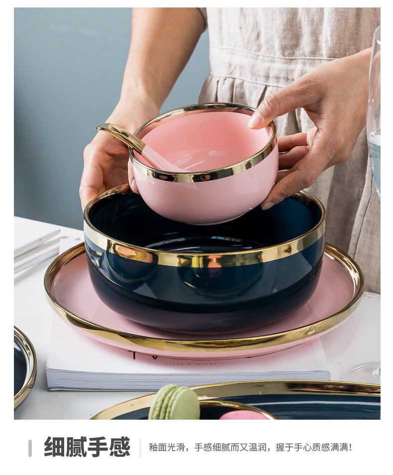 Eat rice bowl ceramic dish dish suits for large soup bowl rainbow such to use a single northern wind tableware light one key-2 luxury home food