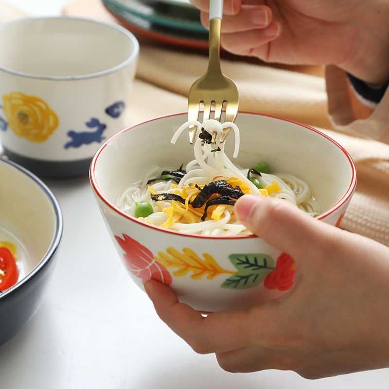 Japanese eat rice bowl ceramic tableware dishes dishes suit household large soup bowl rice bowls a single rainbow such use salad