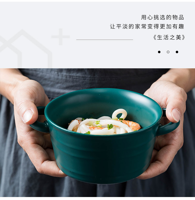 Creative household large ears ceramic bowl soup can pull a single light exquisite key-2 luxury Nordic tableware move ins rainbow such use