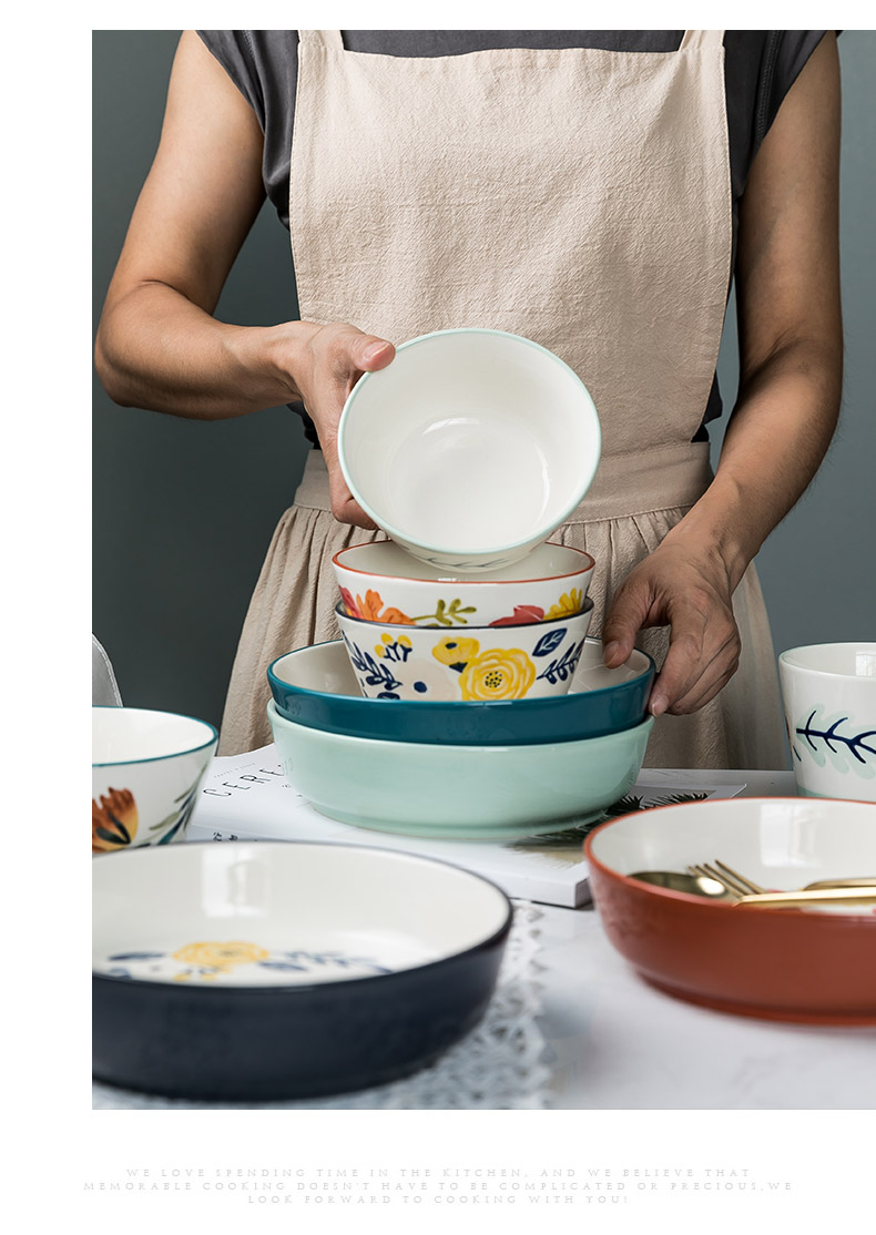Japanese eat rice bowl ceramic tableware dishes dishes suit household large soup bowl rice bowls a single rainbow such use salad