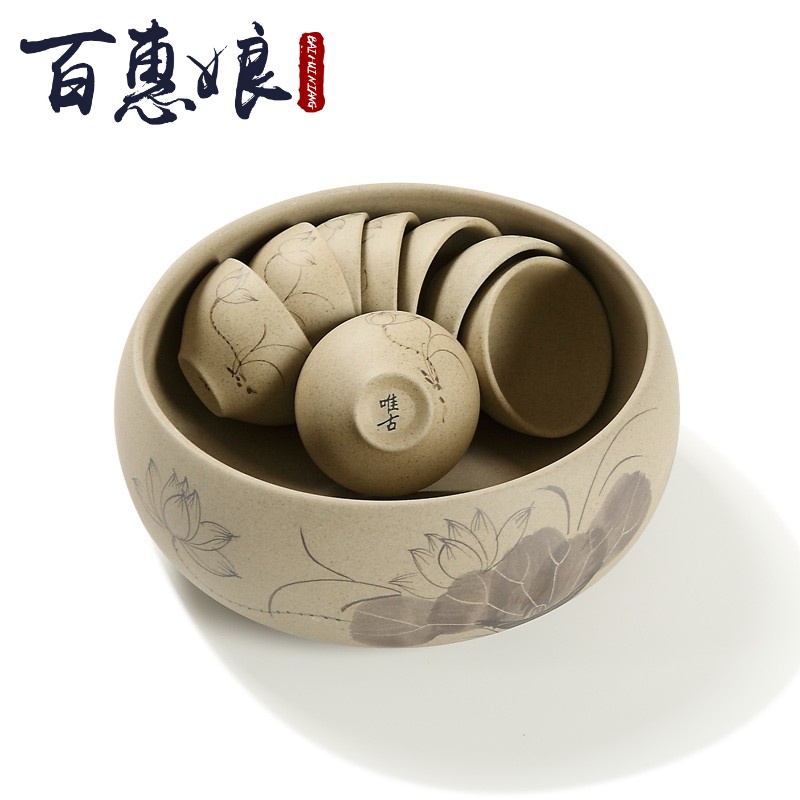 (niang | coarse pottery hand wash cup dish kung fu tea tea tea accessories copy is simple but elegant lotus restoring ancient ways