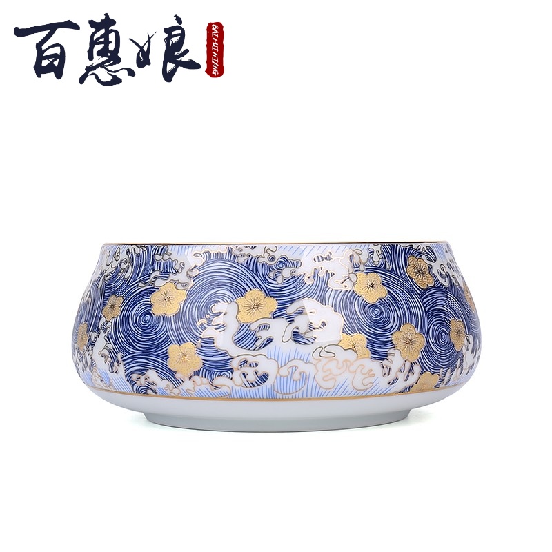 (niang ceramic tea wash to wash to colored enamel writing brush washer water jar to build water slag bucket to pick flowers kung fu tea tea accessories