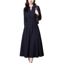 Long sleeve dress dress woman 2023 Spring fall new collection waist display slim senior sense casual temperament snowspun long dress