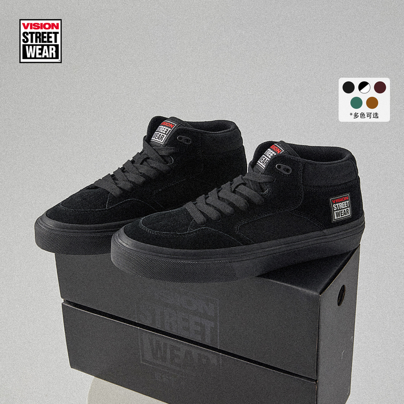 Vision Official Concave Black Warrior Classic Street Mid-Top Retro Suede Skateboard Shoes for Men and Women Vision Official Concave Black Warrior Classic Street Mid-Top Retro Suede Skateboard Shoes for Men and Women