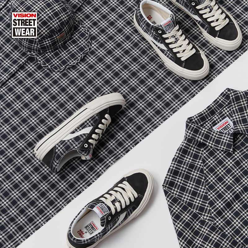 Vision X Odd Astley Pro Black and White Checkered Low-Top Suede Canvas Shoes Skateboard Shoes for Men and Women