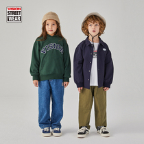 VISION Street Wear Mens and womens all-cotton denim washed long pants for children 22 spring new