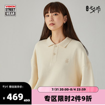 VISION American vintage splicing water washed as old loose long sleeve polo collar necropolis for men and women with the 22 22 new