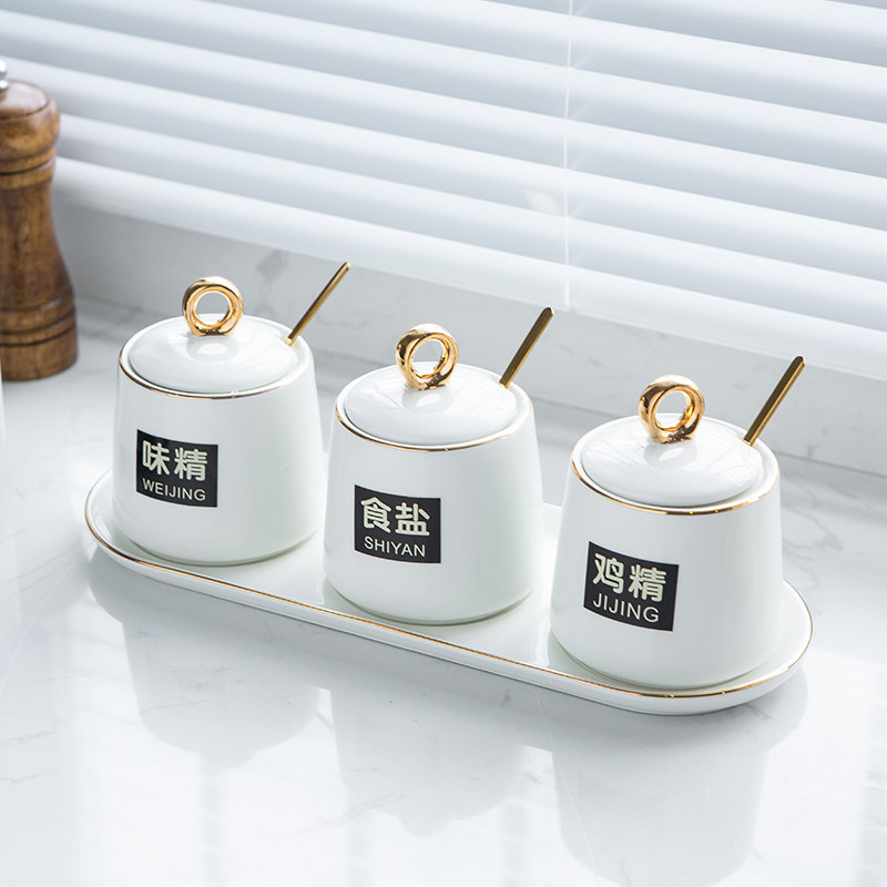 Nordic light and luxurious seasoning box Ceramic Seasoning Jars Oil Salt Jars Home Seasoned Boxes Kitchen Zo Box Seasoned Bottle Suit