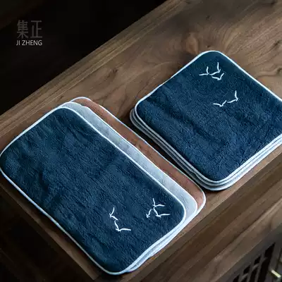 Ji Zheng plain cotton linen tea towel sandwich cotton thick square towel absorbent tea rag towel small mat towel
