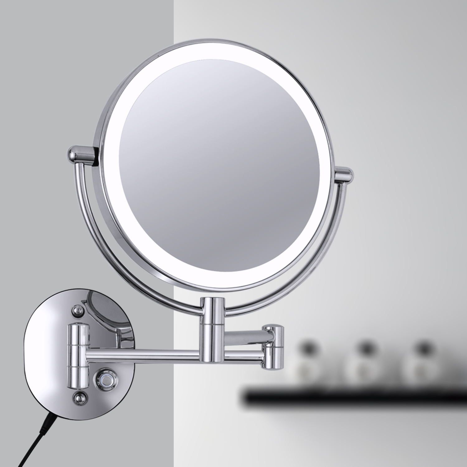 LED beauty mirror Wall-mounted makeup mirror Magnifying double-sided makeup mirror Telescopic mirror Bathroom mirror Powder room folding mirror