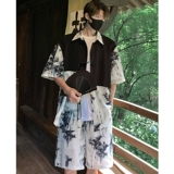 Ханьфу, мужской шелковый комплект, рубашка, куртка, китайский стиль, короткий рукав