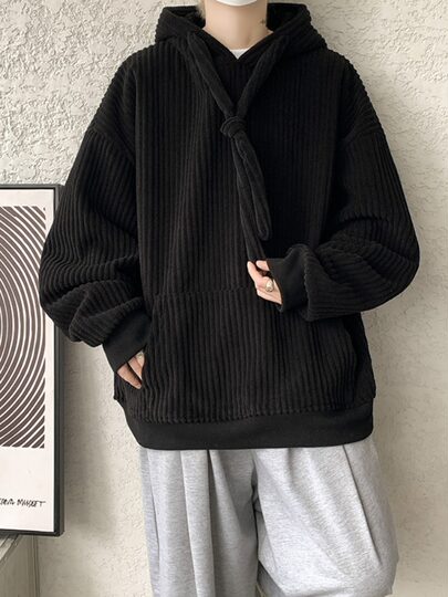 Beige Extra Thick Corduroy Sweatshirt for Men, Fleece-Lined and Thickened Hoodie, Heavy-Duty Oversized Loose Jacket for Autumn and Winter