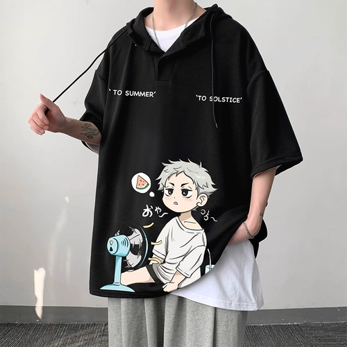 Футболка с коротким рукавом с капюшоном, летняя толстовка для мальчиков, парная одежда для влюбленных, подходит для подростков