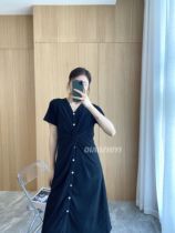 Micro fat v collar stretch dress 2021 summer New kink design waist long skirt