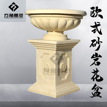 Factory custom artificial sandstone flowerpot flower bowl sculpture carving outdoor European Villa courtyard decoration ornaments