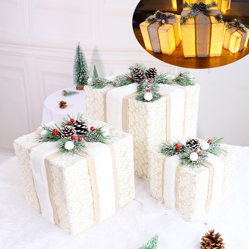 Christmas decoration gift box luminous with lights decoration Meichen window gift box shelf scene photography photo props