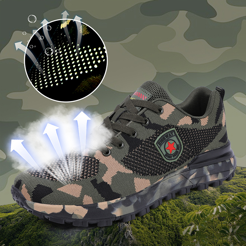 Camouflage Outdoor Military Training Shoes, Single Mesh Breathable Shoes, Men's and Women's Training Shoes, Non-Slip Hiking Shoes, Labor Protection Work Shoes