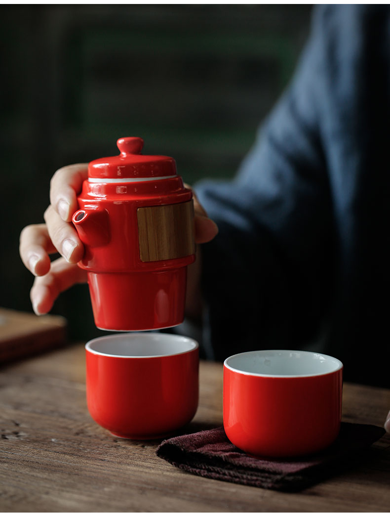 ShangYan kung fu tea cup to crack a pot of two cups of Japanese tea ware ceramic tea set custom portable travel