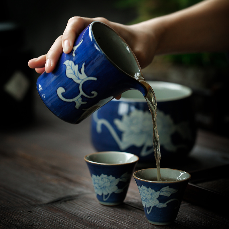 ShangYan hand - made of household ceramics fair keller of blue and white porcelain tea zero distribution of tea, antique fair cup cup)