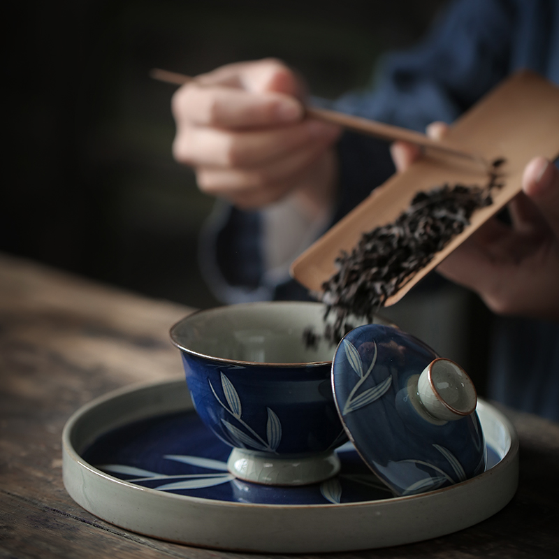 ShangYan hand - made tureen of blue and white porcelain teacup large kung fu tea set three restoring ancient ways to make tea cup ceramic household bowls
