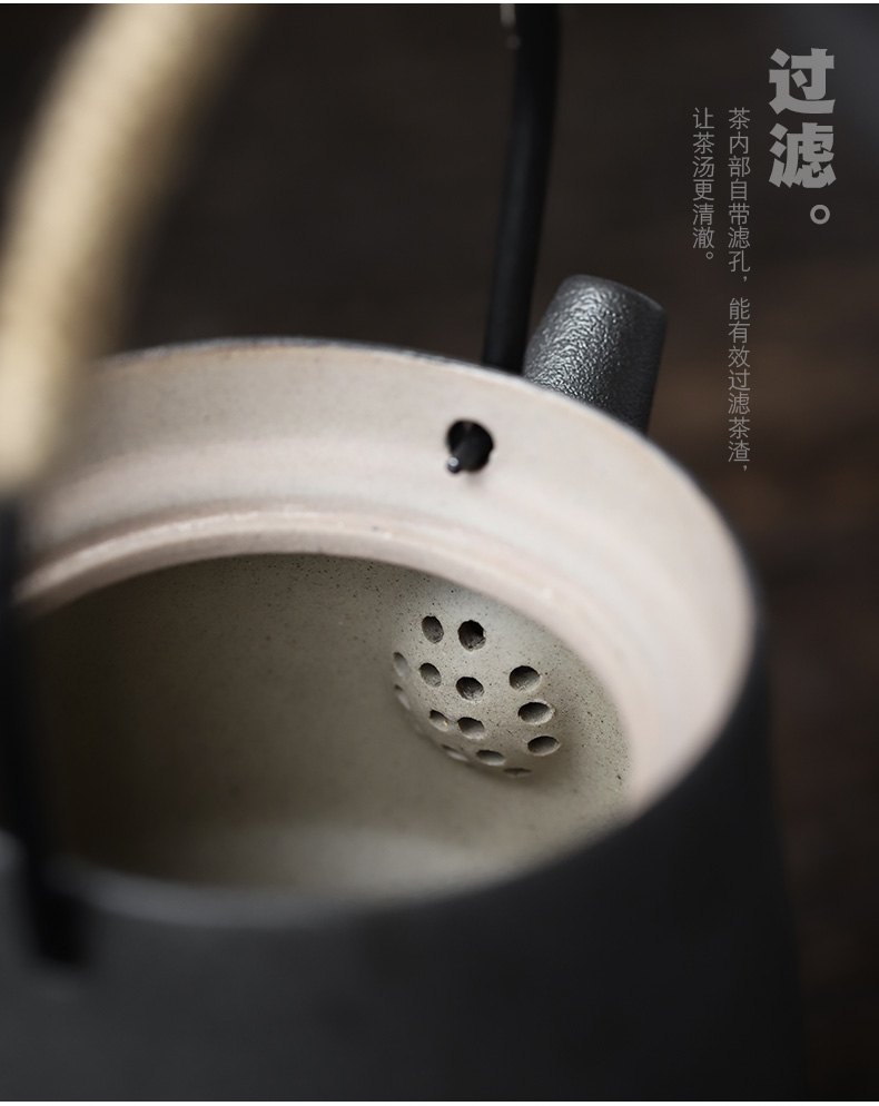 ShangYan Japanese black pottery teapot small ceramic lift pot of kung fu tea teapot coarse pottery single girder pot pot of restoring ancient ways