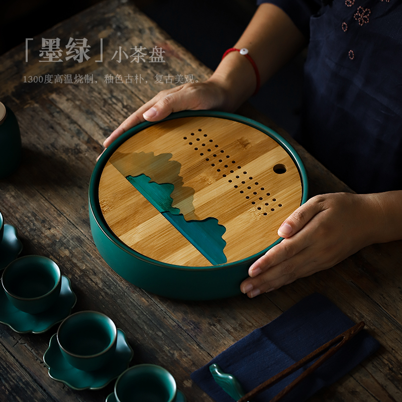 ShangYan ceramic tea tray household saucer plate of Japanese water type circular bamboo small tea table dry terms plate of kung fu tea set