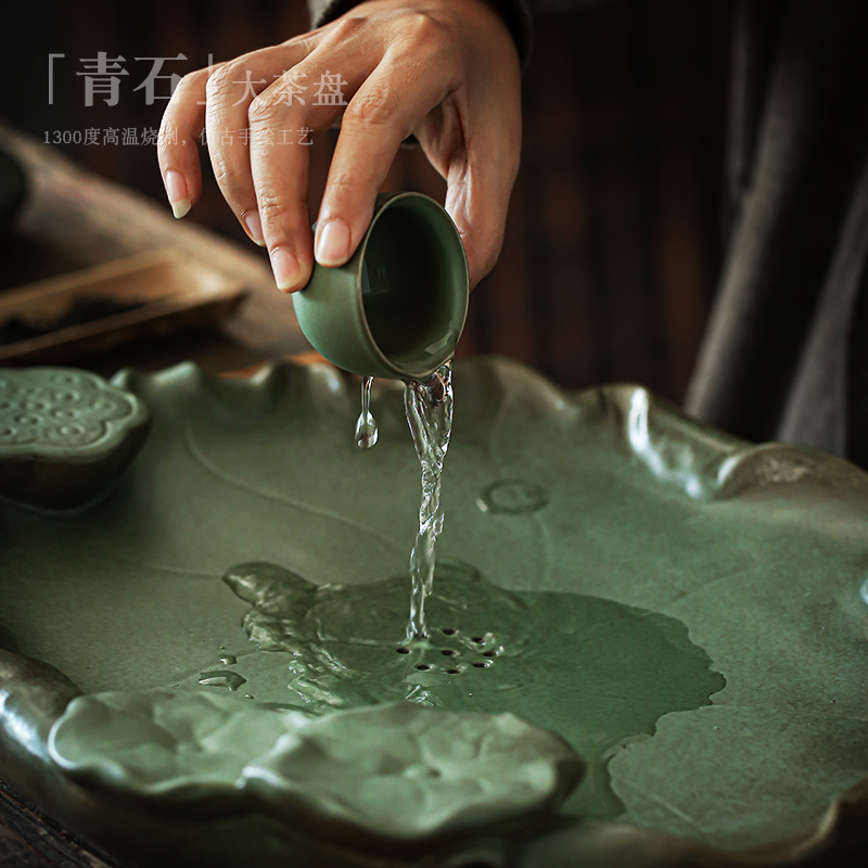 ShangYan household ceramic tea tray was large up creative Chinese kung fu tea tea with drainage plate dry tea