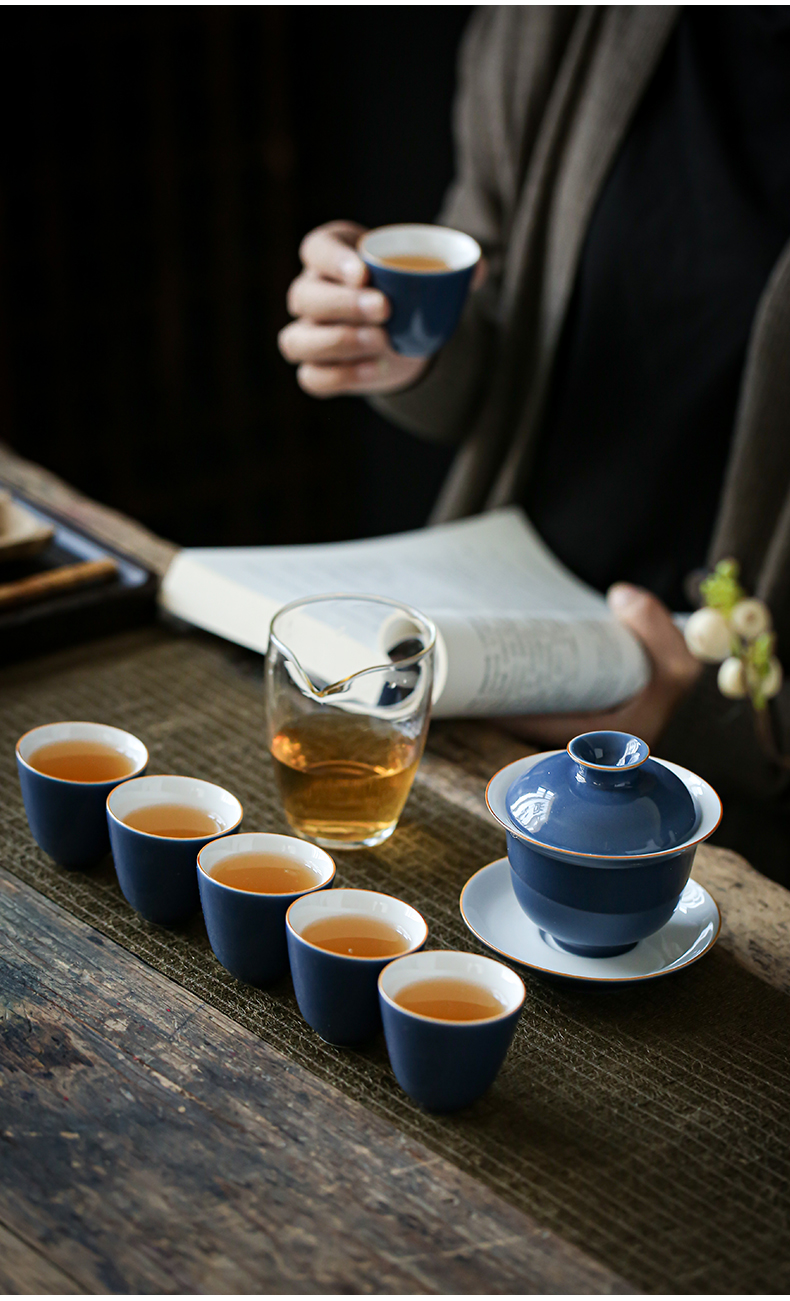 ShangYan ceramic kung fu tea set suit household contracted tureen gift of a complete set of tea cups gift box packing gifts