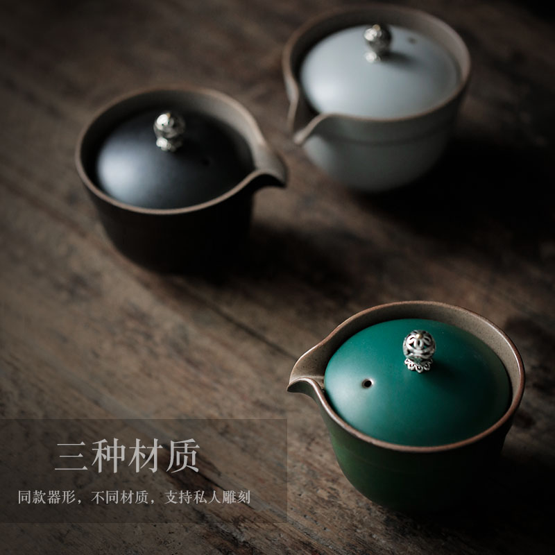 ShangYan ceramic kung fu tea set household Japanese antique teapot hand grasp coarse pottery pot of tea bowl three tureen tea cups