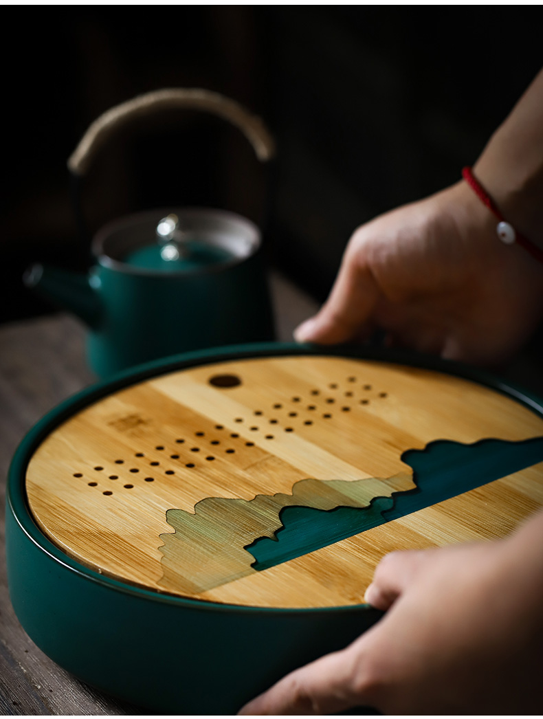 ShangYan ceramic tea tray household saucer plate of Japanese water type circular bamboo small tea table dry terms plate of kung fu tea set