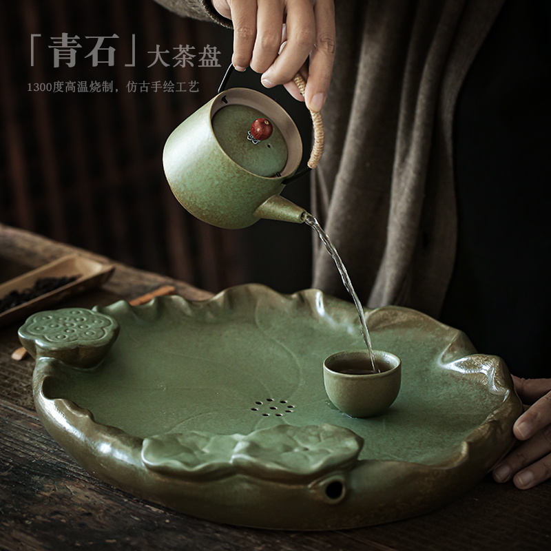 ShangYan household ceramic tea tray was large up creative Chinese kung fu tea tea with drainage plate dry tea