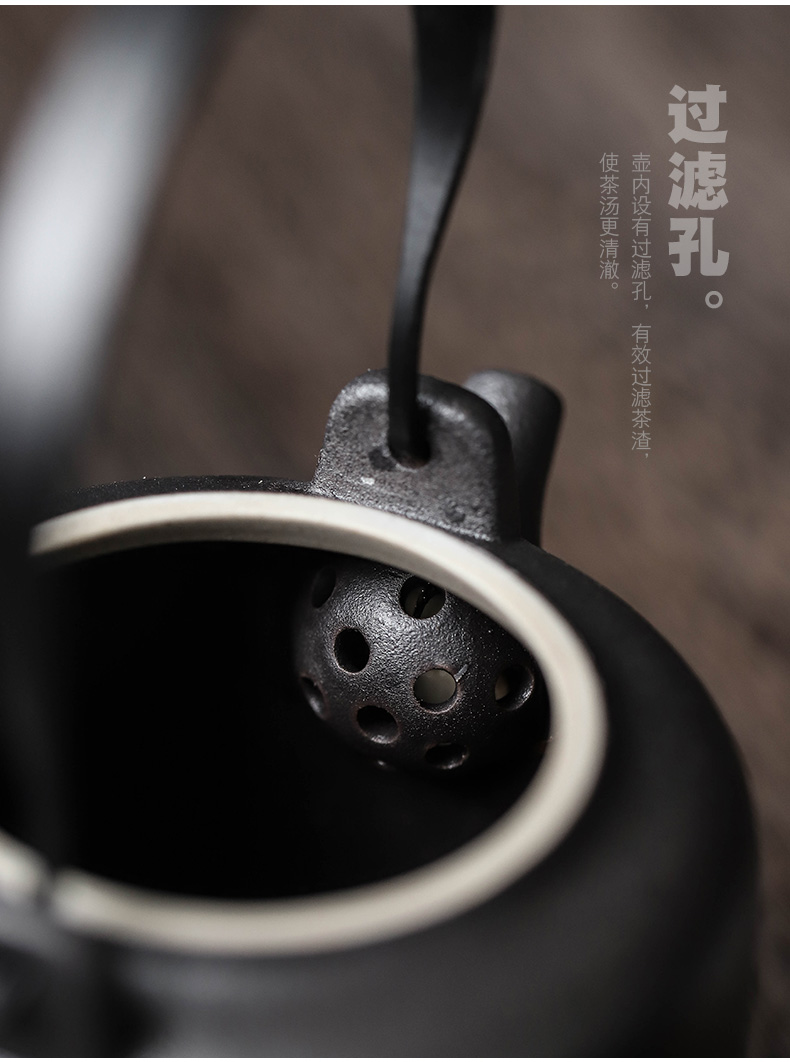 ShangYan Japanese ceramic teapot small girder pot black pottery kung fu tea set manual coarse pottery single pot teapot