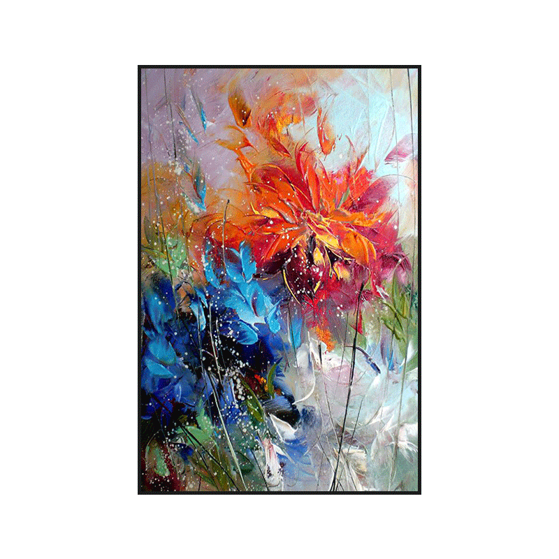 绽放》原创花卉油画花开抽象玄关装饰画走廊过道竖版挂画纯手绘