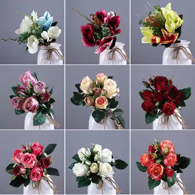Yongyue home simulation flower small set Jingya rose fake flower desk coffee table decoration silk flower multi head wedding flower