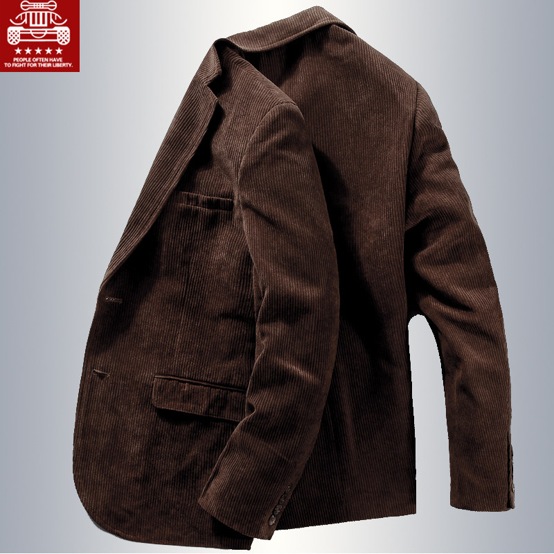 Men's Corduroy Casual Suit in Pure Cotton for Spring and Autumn, Vintage Jacket for Middle-Aged Men, Loose Fit, Large Size Casual Blazer