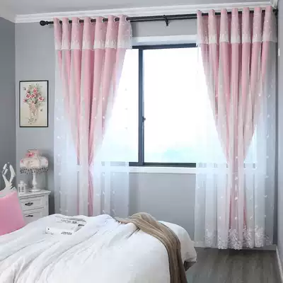 Blackout curtains sunshade cloth Nordic simple living room bedroom double-layer one net red floating curtain light luxury hipster