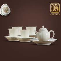 Japanese jade clay petal white porcelain tea set home simple Jingdezhen ceramic kung fu teacup teapot teapot tea dish