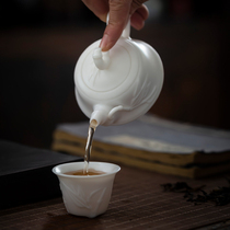 Jingdezhen ceramics kung fu tea set home set brew teapot mutton fat jade pure handmade white porcelain health care small single pot