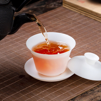 Jingdezhen thin tire pure handmade white porcelain mutton fat jade porcelain three cai cover bowl tea cup ceramic kung fu tea set tea bowl