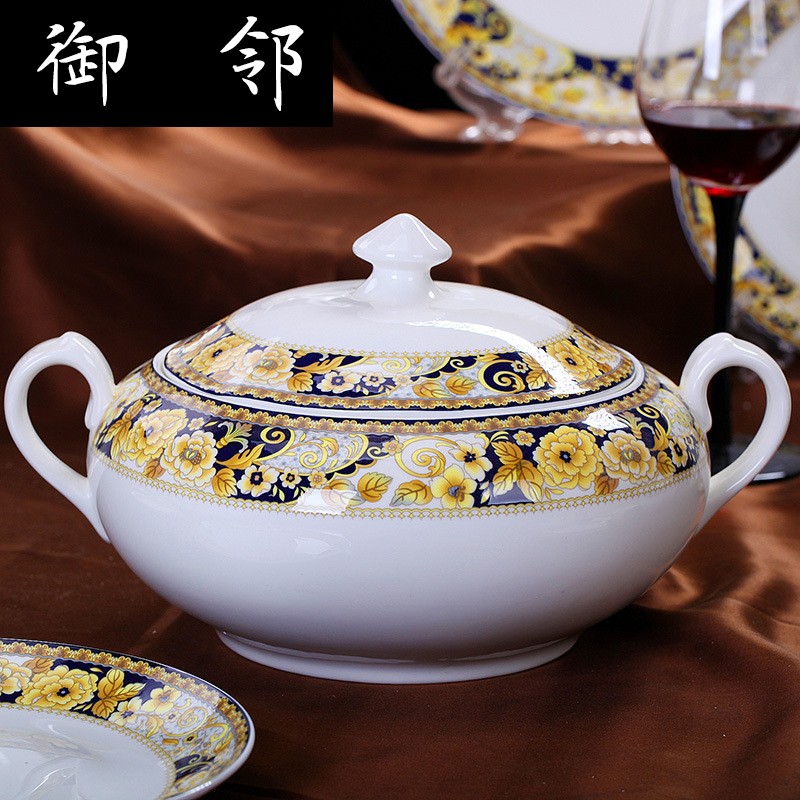 Propagated jingdezhen glair ipads porcelain tableware kit ceramics dishes set bowl of 58 head wealth of gold, adversity of strong man