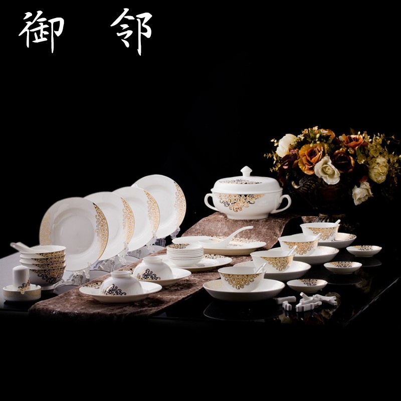 Propagated Chinese style flower dishes tableware suit feelings 56 head ipads porcelain ceramic tableware suit