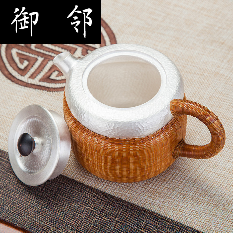 Sterling silver bamboo has silver pot insulation mesh point grain fine silver 999 pure manual hand hammer large capacity domestic silver pot of tea