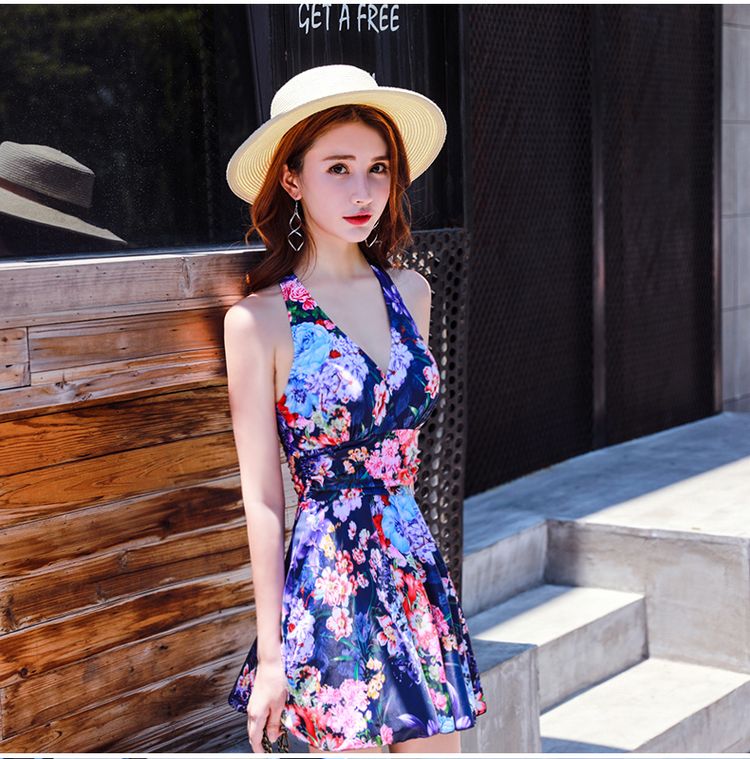 Đầm thép dây đeo ngực bản nhỏ phiên bản hot của Hàn Quốc tập hợp các bạn sinh viên dáng gầy và che bụng kín đáo cộng với size áo tắm nữ sexy một mảnh - Bộ đồ bơi One Piece