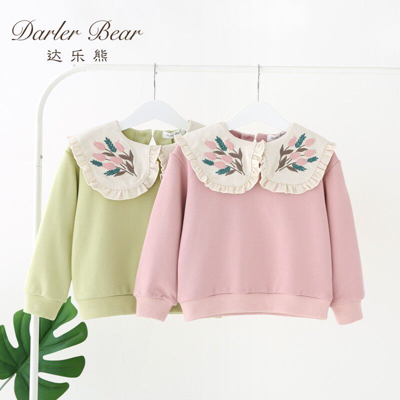 Girls' thick T-shirt spring and autumn foreign style Korean version 2022 new lapel bottoming shirt children's spring clothes female baby children's top