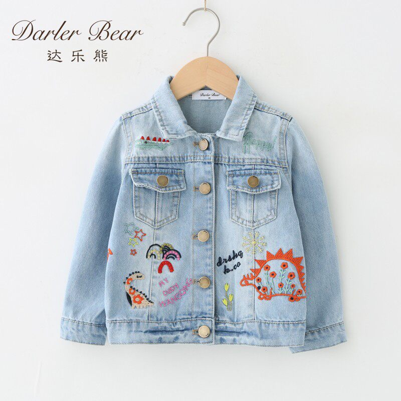 Girls' denim jacket spring and autumn foreign style 2020 Korean version of the trendy embroidery short children's top baby jacket denim jacket