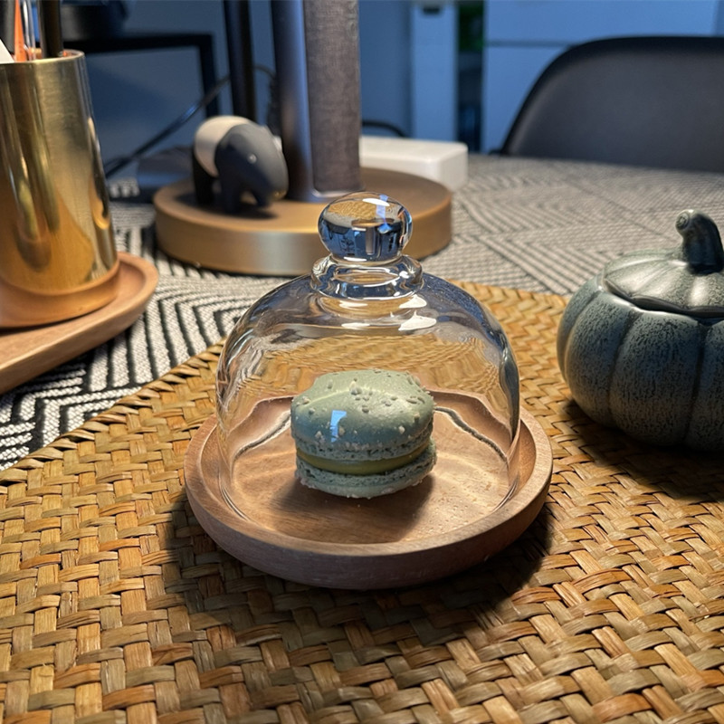 Mini Dessert Cake Dish Transparent Nordic Creative Glass Display Pan Afternoon Tea Refreshments Fruit Pan Wood Bottom Care