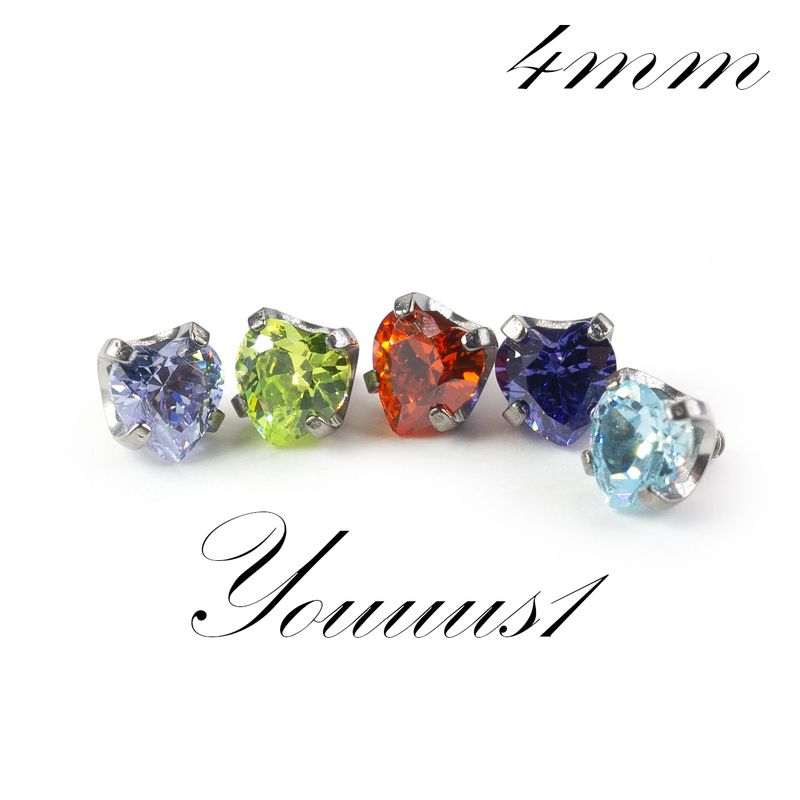 Youuus1 Titanium Alloy Earrings 4mm Heart-Shaped Curved Base Threaded Style Hand-Polished Inlaid Material F-136