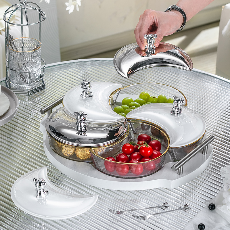Modern minimalist glass fruit plate Home Living room Candy Dried Fruits Snack separated tray tea table placing tray 1583-Taobao