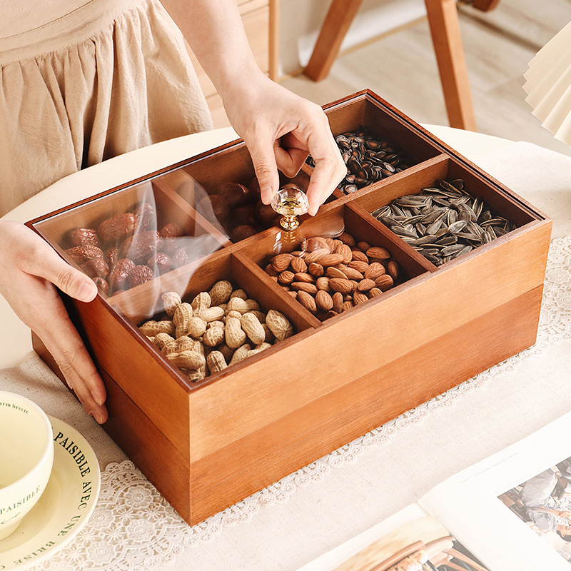 High-end solid wood dried fruit box home fruit tray snacks nut containing box living-room Wine Cabinet Decorative Pendulum 1583-Taobao